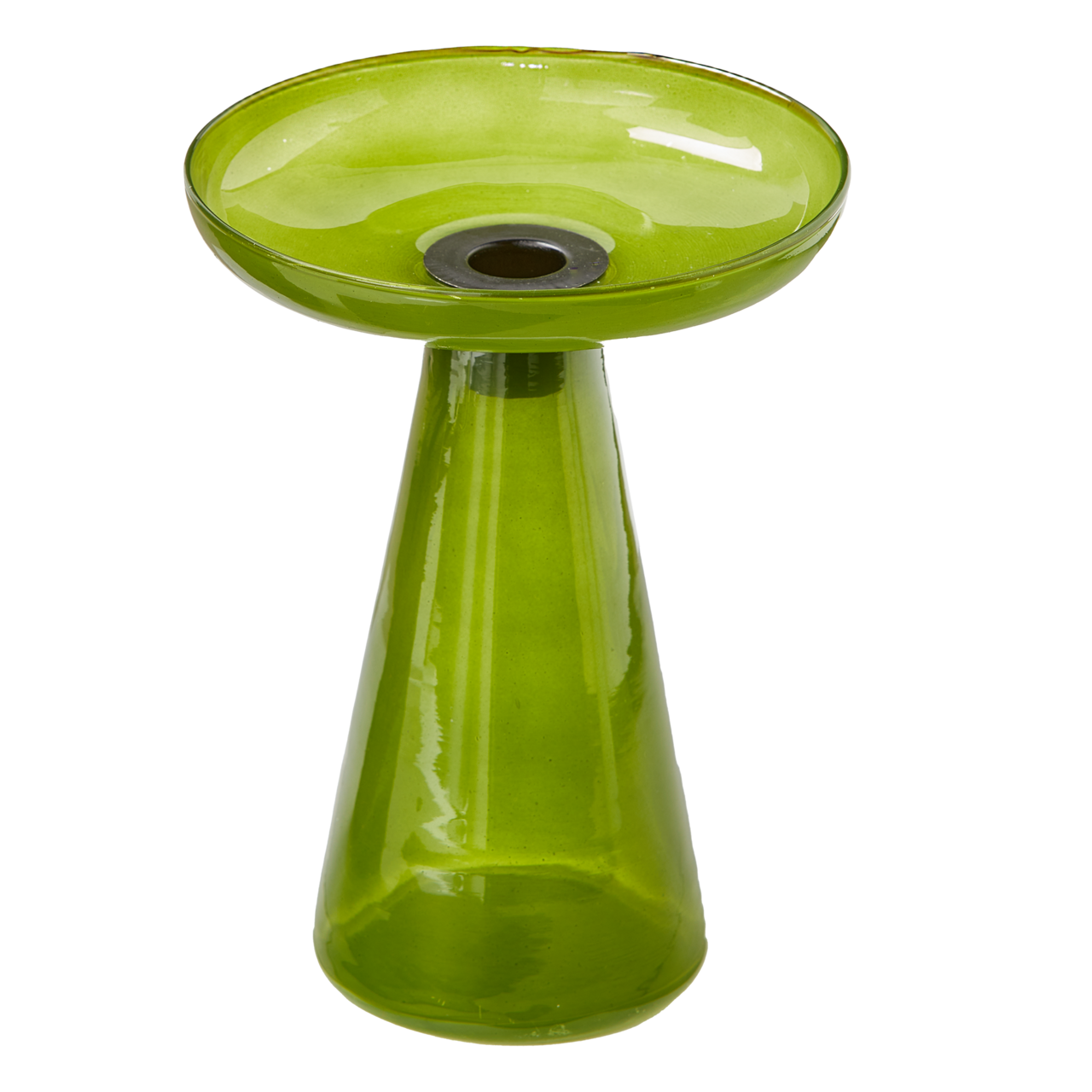 Leon Glass Taper Holder Large Green - Elegant Candle Holder for Taper Candles, 6.25" x 6.25" x 8.25"